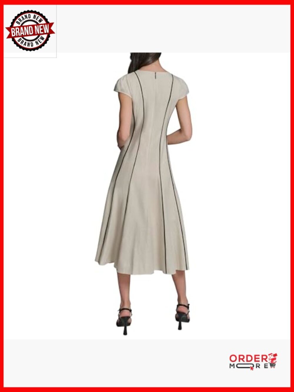 Sleeveless Crew Neck Linen Midi Dress with Contrast Seaming - Picture 4 of 5